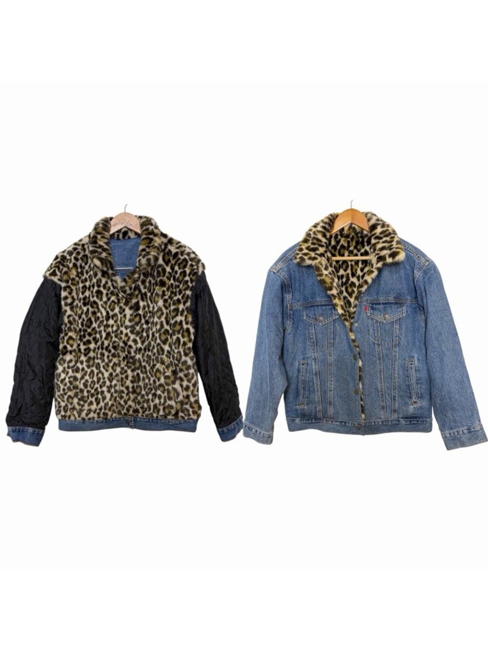 Levi's faux fur leopard denim reversible trucker jacket Small